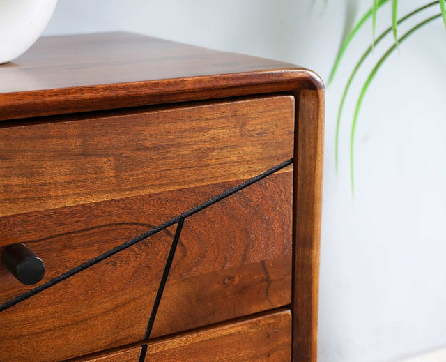 Kolkata Solid Wood Bedside table with Two Drawer - Bedside Table - Furniselan - Teak-Finish