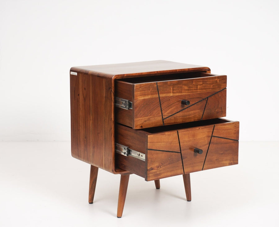 Kolkata Solid Wood Bedside table with Two Drawer - Bedside Table - Furniselan - Teak-Finish