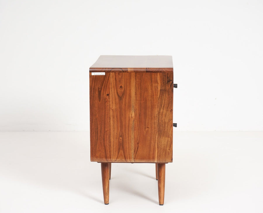 Kolkata Solid Wood Bedside table with Two Drawer - Bedside Table - Furniselan - Teak-Finish