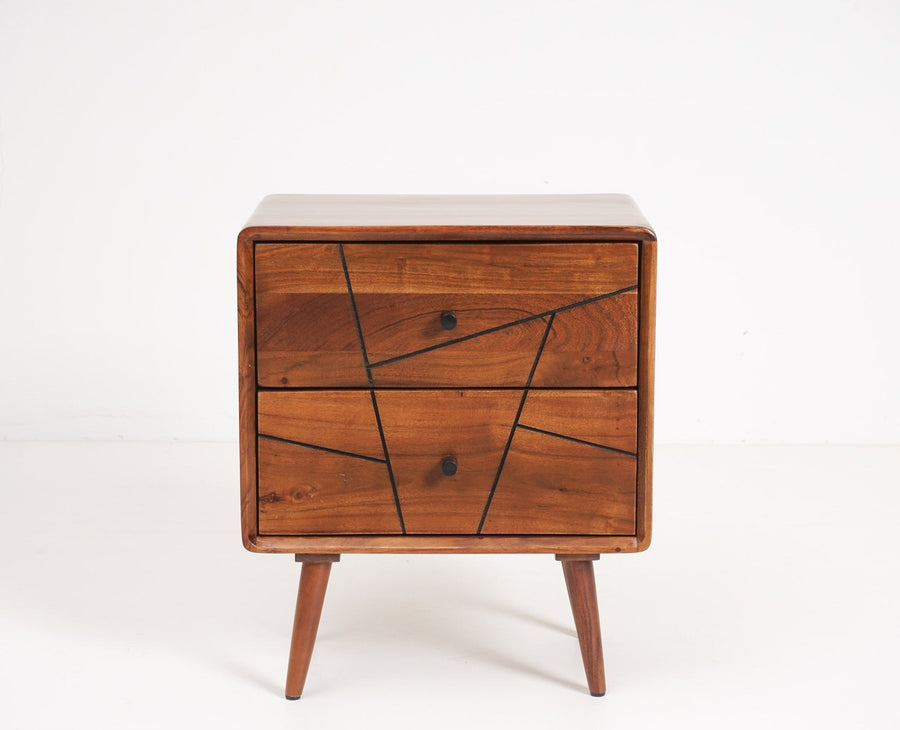 Kolkata Solid Wood Bedside table with Two Drawer - Bedside Table - Furniselan - Teak-Finish