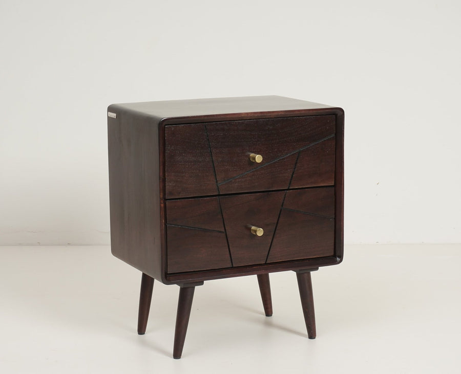 Kolkata Solid Wood Bedside table with Two Drawer - Bedside Table - Furniselan - Grey-Finish