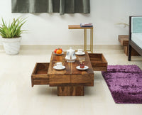 Kota Sheesham Wood Coffee Table With Two Drawers - Coffee Table - Furniselan - Rustic-Teak-Finish