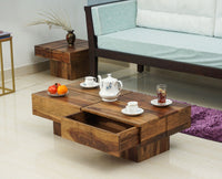 Kota Sheesham Wood Coffee Table With Two Drawers - Coffee Table - Furniselan - Rustic-Teak-Finish