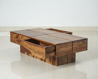 Kota Sheesham Wood Coffee Table With Two Drawers - Coffee Table - Furniselan - Rustic-Teak-Finish