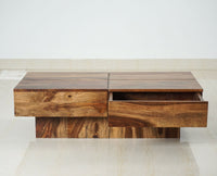 Kota Sheesham Wood Coffee Table With Two Drawers - Coffee Table - Furniselan - Rustic-Teak-Finish