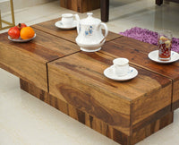 Kota Sheesham Wood Coffee Table With Two Drawers - Coffee Table - Furniselan - Rustic-Teak-Finish