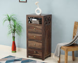 Krishna Solid Wood Tall 4 Drawer Chest Of Drawer - Chest of Drawer - Furniselan - Grey-Finish