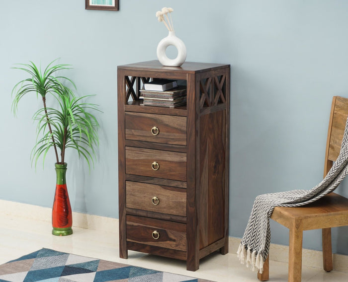 Krishna Solid Wood Tall 4 Drawer Chest Of Drawer - Chest of Drawer - Furniselan