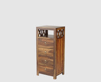Krishna Solid Wood Tall 4 Drawer Chest Of Drawer - Chest of Drawer - Furniselan - Teak-Finish