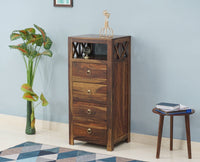 Krishna Solid Wood Tall 4 Drawer Chest Of Drawer - Chest of Drawer - Furniselan - Teak-Finish