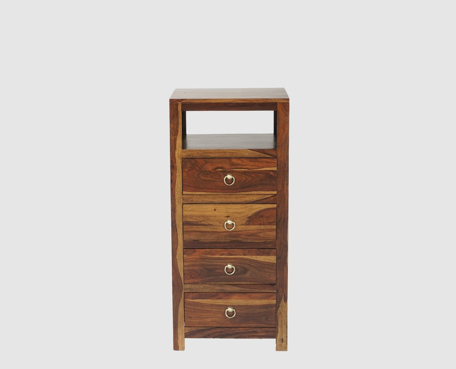 Krishna Solid Wood Tall 4 Drawer Chest Of Drawer - Chest of Drawer - Furniselan - Teak-Finish