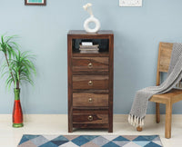 Krishna Solid Wood Tall 4 Drawer Chest Of Drawer - Chest of Drawer - Furniselan - Grey-Finish