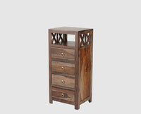 Krishna Solid Wood Tall 4 Drawer Chest Of Drawer - Chest of Drawer - Furniselan - Grey-Finish