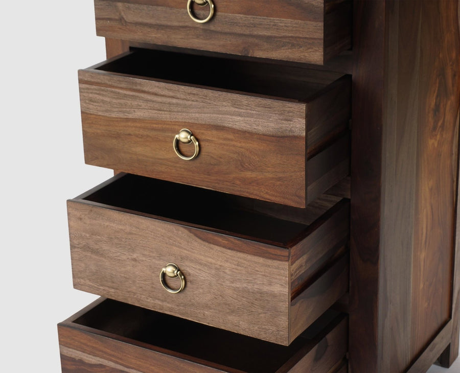 Krishna Solid Wood Tall 4 Drawer Chest Of Drawer - Chest of Drawer - Furniselan - Grey-Finish