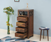 Krishna Solid Wood Tall 4 Drawer Chest Of Drawer - Chest of Drawer - Furniselan - Teak-Finish