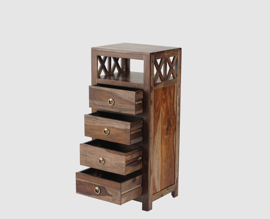Krishna Solid Wood Tall 4 Drawer Chest Of Drawer - Chest of Drawer - Furniselan - Grey-Finish
