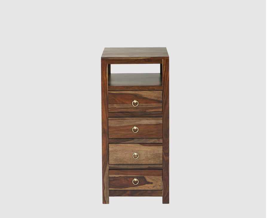 Krishna Solid Wood Tall 4 Drawer Chest Of Drawer - Chest of Drawer - Furniselan - Grey-Finish