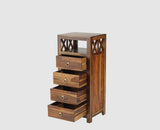 Krishna Solid Wood Tall 4 Drawer Chest Of Drawer - Chest of Drawer - Furniselan - Teak-Finish