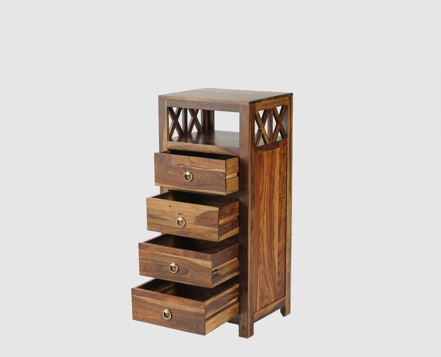Krishna Solid Wood Tall 4 Drawer Chest Of Drawer - Chest of Drawer - Furniselan - Teak-Finish