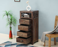 Krishna Solid Wood Tall 4 Drawer Chest Of Drawer - Chest of Drawer - Furniselan - Grey-Finish