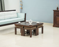 La Paz Sheesham Wood Coffee Table Set with Four Stools - Stools - Furniselan - Grey-Finish