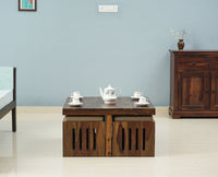 La Paz Sheesham Wood Coffee Table Set with Four Stools - Stools - Furniselan - Teak-Finish