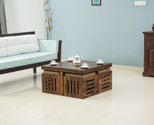 La Paz Sheesham Wood Coffee Table Set with Four Stools - Stools - Furniselan