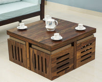 La Paz Sheesham Wood Coffee Table Set with Four Stools - Stools - Furniselan - Teak-Finish