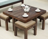 La Paz Sheesham Wood Coffee Table Set with Four Stools - Stools - Furniselan - Grey-Finish