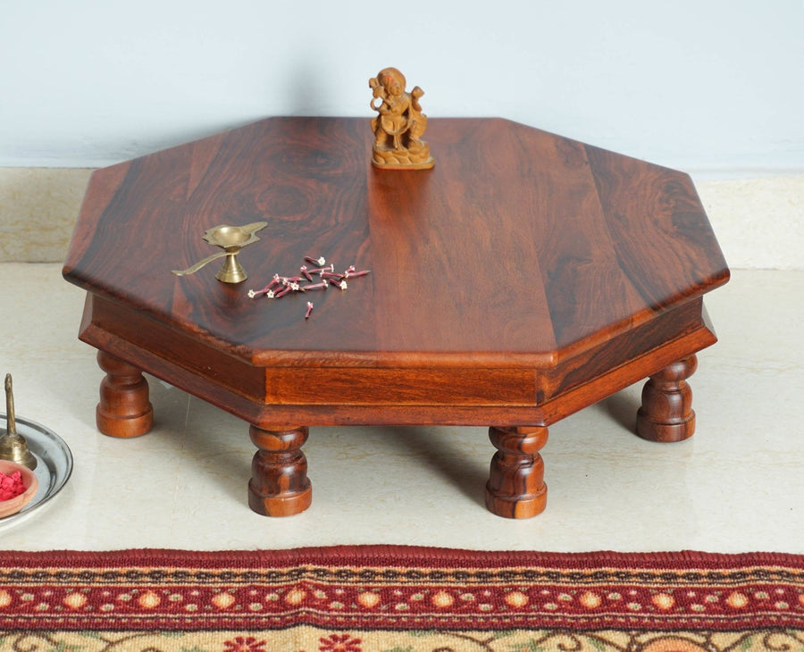 Laxmi Wooden Pooja Chowki - Furniselan - Maple-Finish
