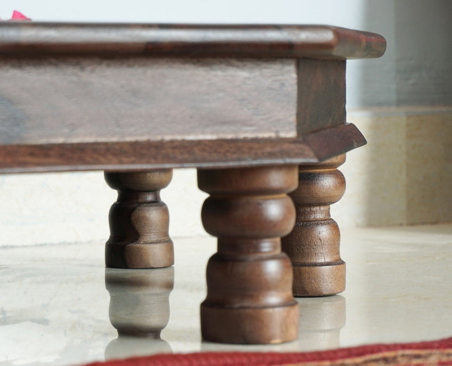 Laxmi Wooden Pooja Chowki - Furniselan- Grey-Finish