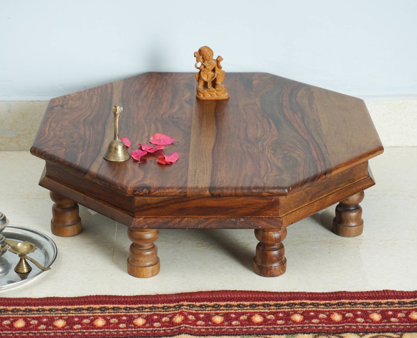 Laxmi Wooden Pooja Chowki - Furniselan - Teak-Finish