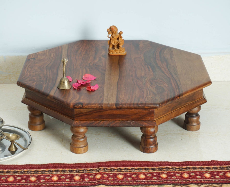 Laxmi Wooden Pooja Chowki - Furniselan - Teak-Finish