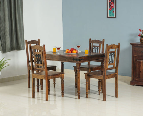 Madrid Sheesham Wood 4 Seater Dining Table Set with 4 Chair for Dining Room - Dining Set - Furniselan