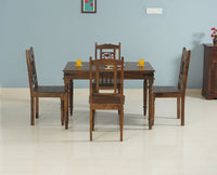 Madrid Sheesham Wood 4 Seater Dining Table Set with 4 Chair for Dining Room - Dining Set - Furniselan - Teak-Finish