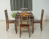 Madrid Sheesham Wood 4 Seater Dining Table Set with 4 Chair for Dining Room - Dining Set - Furniselan - Teak-Finish