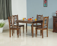 Madrid Sheesham Wood 4 Seater Dining Table Set with 4 Chair for Dining Room - Dining Set - Furniselan - Teak-Finish