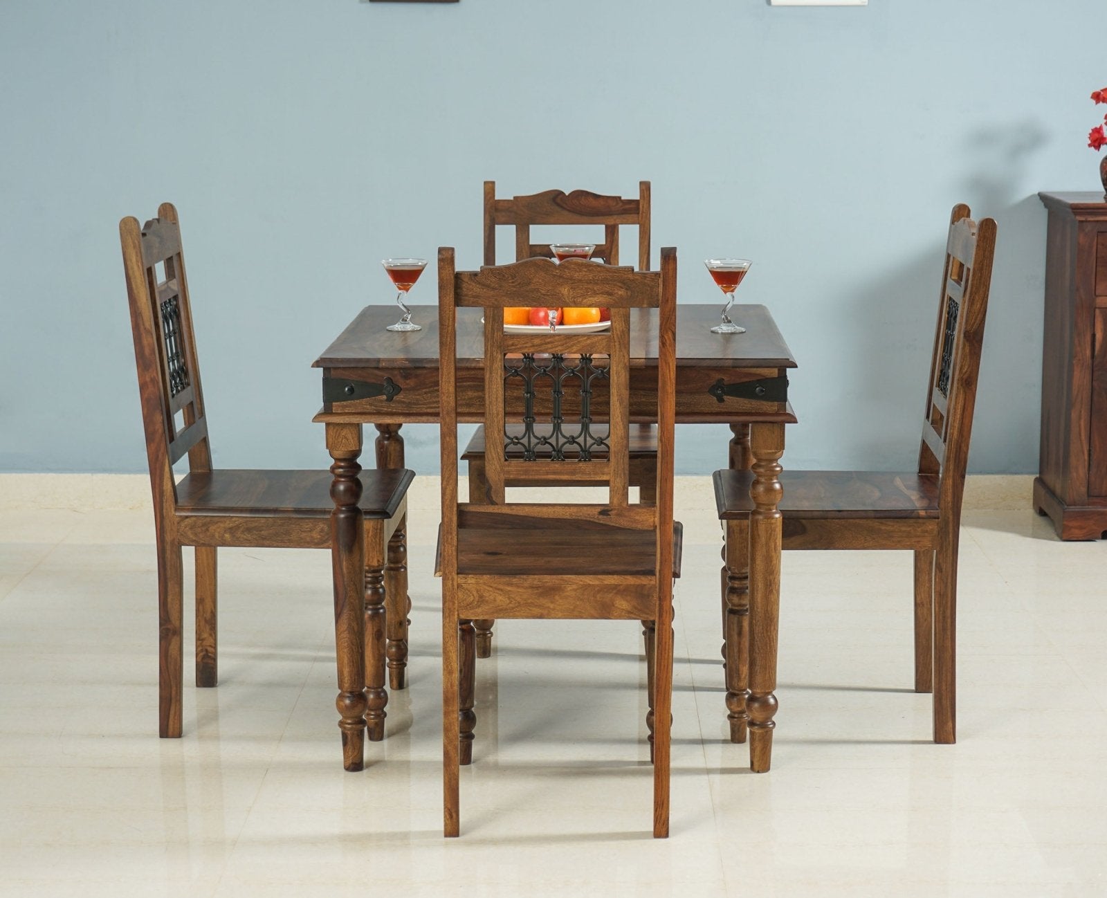 Buy Sheesham Wood 4 Seater Square Dining Table Set with 4 Chair for ...