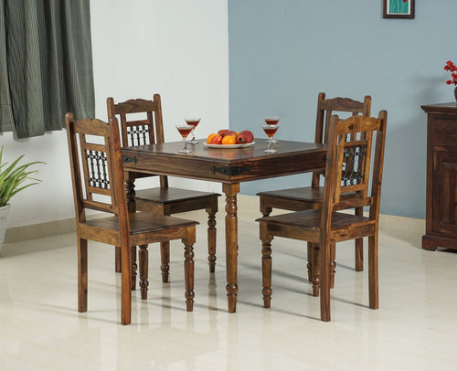 Madrid Sheesham Wood 4 Seater Square Dining Table Set with 4 Chair for Dining Room - Dining Set - Furniselan