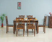 Madrid Sheesham Wood 6 Seater Dining Table Set with 6 Chair for Dining Room - Dining Set - Furniselan - Teak-Finish