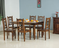 Madrid Sheesham Wood 6 Seater Dining Table Set with 6 Chair for Dining Room - Dining Set - Furniselan - Teak-Finish