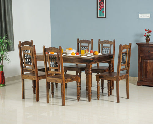 Madrid Sheesham Wood 6 Seater Dining Table Set with 6 Chair for Dining Room - Dining Set - Furniselan