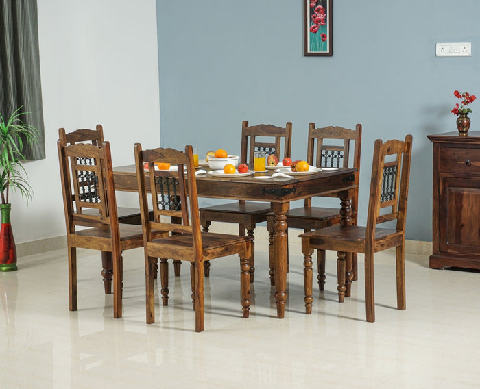 Madrid Sheesham Wood 6 Seater Dining Table Set with 6 Chair for Dining Room - Dining Set - Furniselan