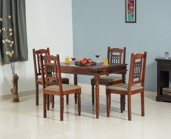 Madurai Sheesham Wood 4 Seater Dining Table Set with 4 Chair for Dining Room - Dining Set - Furniselan