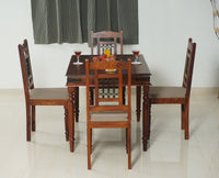 Madurai Sheesham Wood 4 Seater Dining Table Set with 4 Chair for Dining Room - Dining Set - Furniselan - Maple-Finish