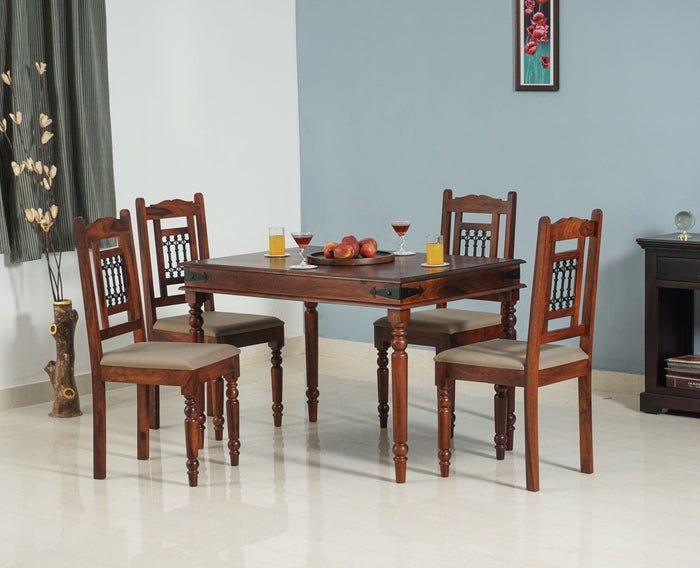 Madurai Sheesham Wood 4 Seater Dining Table Set with 4 Chair for Dining Room - Dining Set - Furniselan
