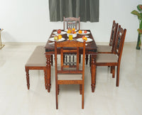 Madurai Sheesham Wood 6 Seater Dining Table Set with 4 Chair & 1 Bench for Dining Room - Dining Set - Furniselan - Maple-Finish