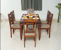 Madurai Sheesham Wood 6 Seater Dining Table Set with 6 Chair for Dining Room - Dining Set - Furniselan - Maple-Finish