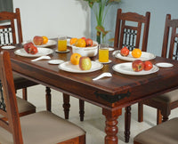 Madurai Sheesham Wood 6 Seater Dining Table Set with 6 Chair for Dining Room - Dining Set - Furniselan - Maple-Finish