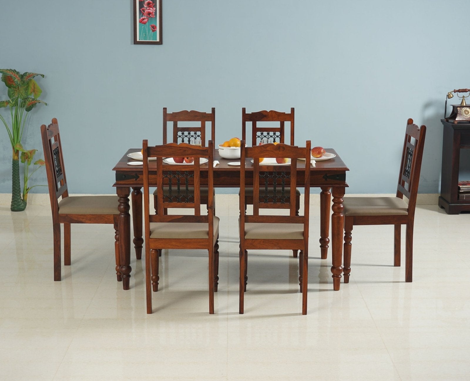 Buy Sheesham Wood 6 Seater Dining Table Set with 6 Chair for Dining ...